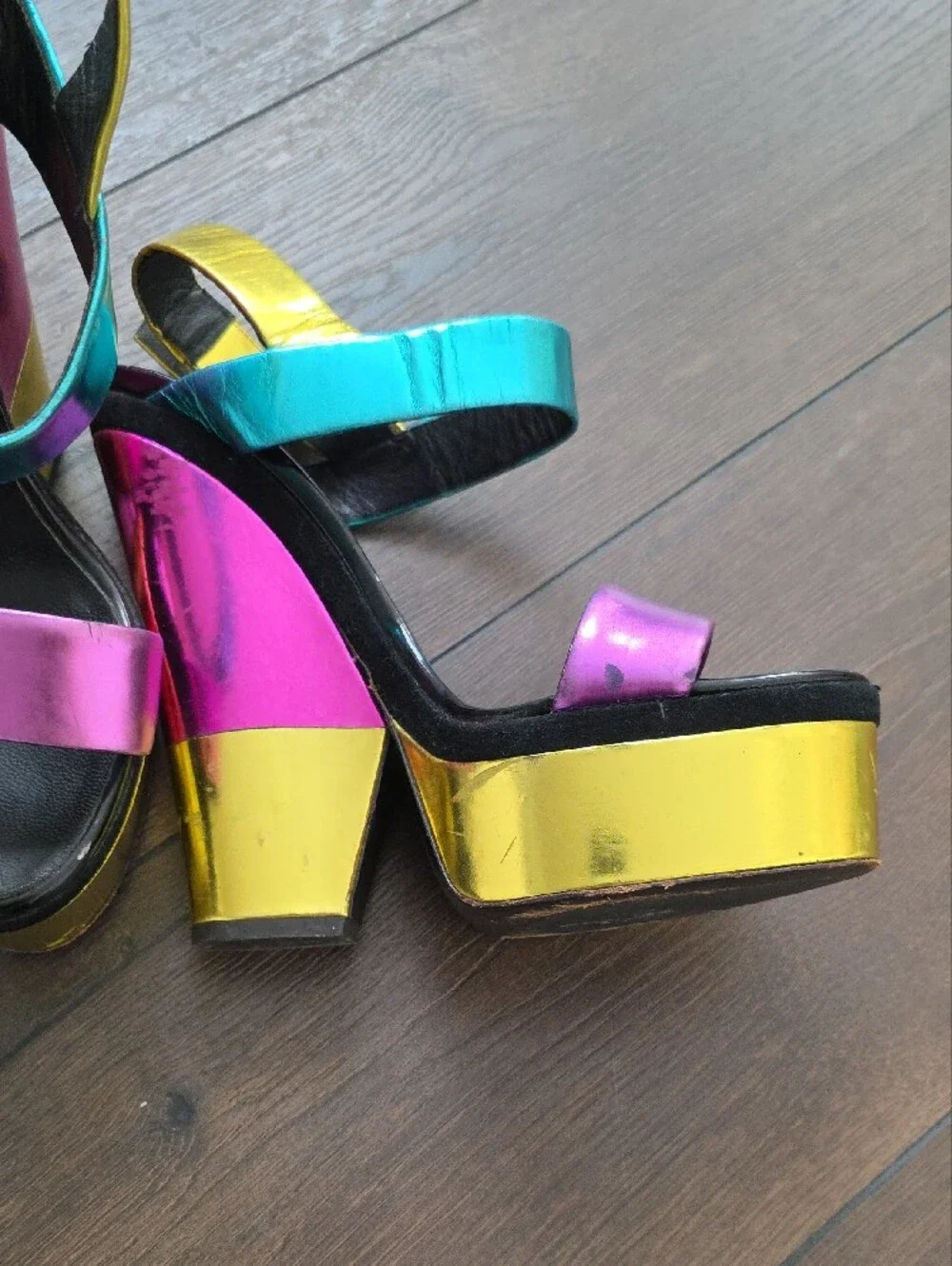 Giuseppe Zanotti metallic color block leather platform wedge sandals